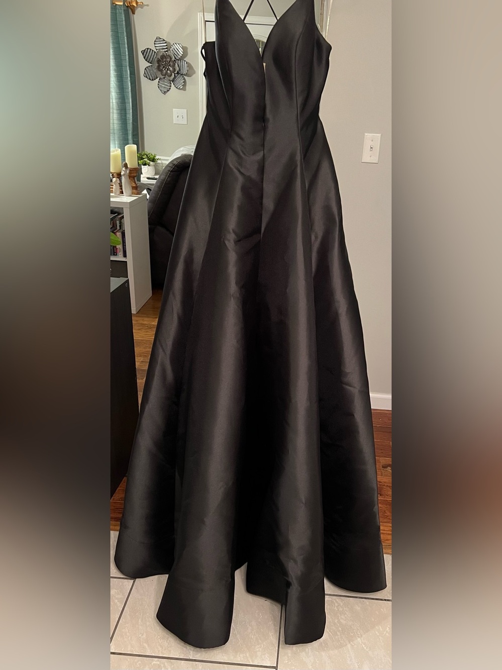 Tarik Ediz Black Satin Ball Gown Corset Lace Up Formal Dress US 4